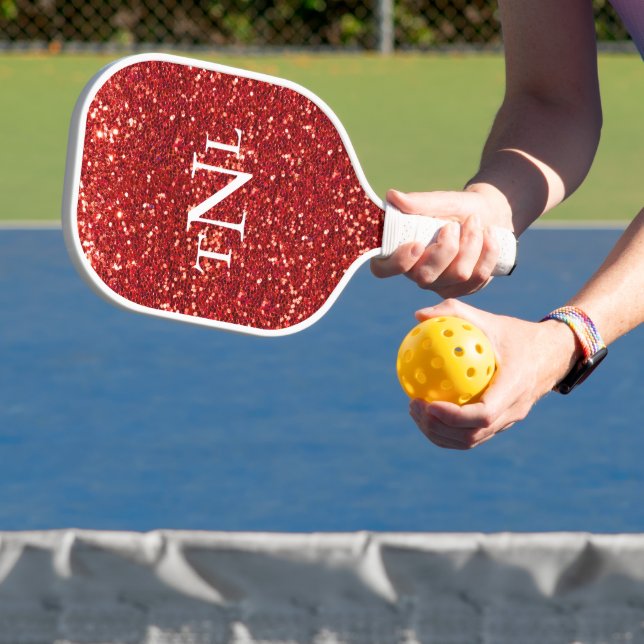 Red Glitter Bling Monogram Pickleball Paddle (Insitu)