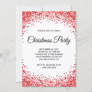 Red Glitter Border White Christmas Party Invitation