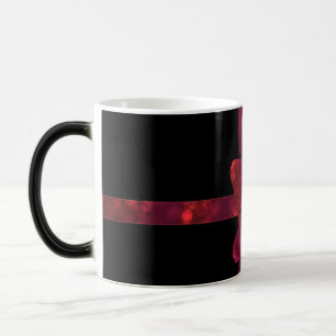 Red glitter bow and stars on black magic mug