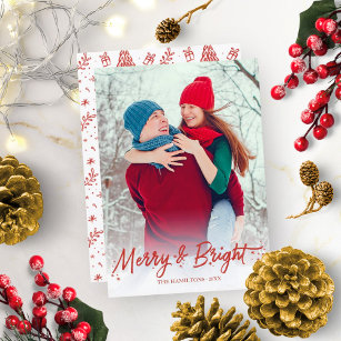 Red Glitter Calligraphy Photo Merry And Bright Invitation