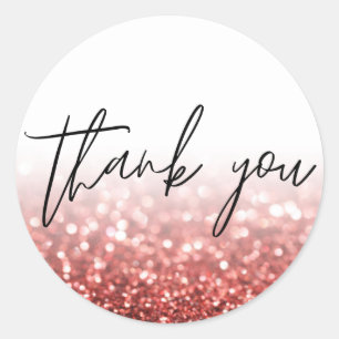 Red Glitter Calligraphy Thank You Classic Round Sticker