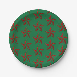 Red Glitter Christmas Star Paper Plate