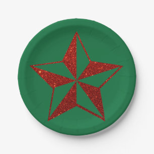 Red Glitter Christmas Star Paper Plate