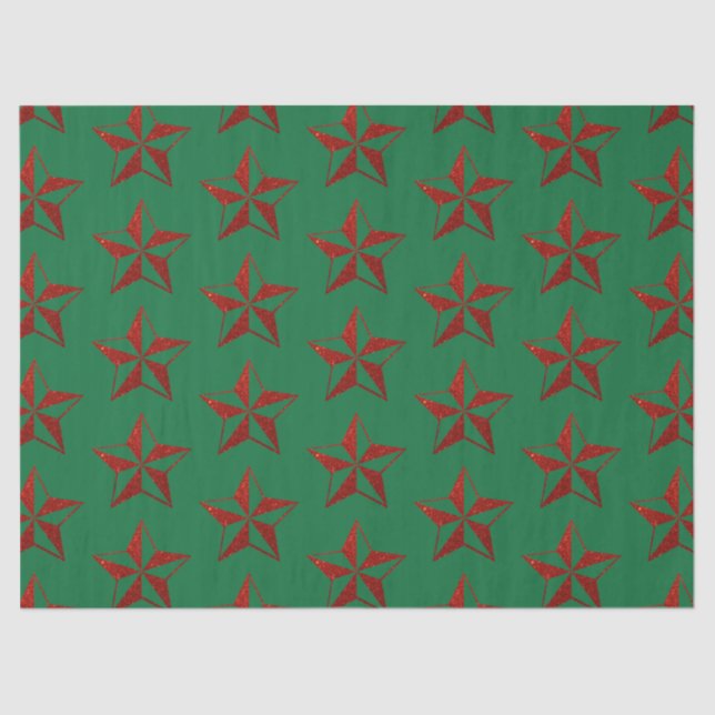 Red Glitter Christmas Star Tissue Paper (Front)