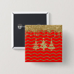Red glitter christmas tree 15 cm square badge