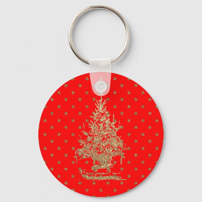 Red glitter christmas tree  key ring (Front)