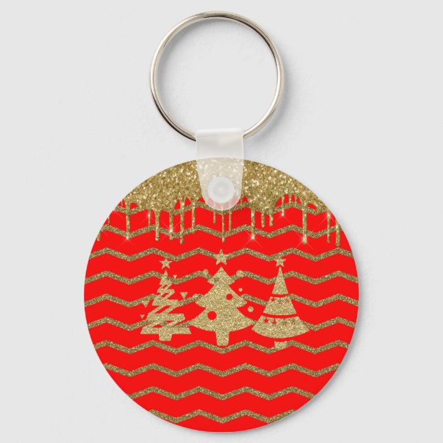 Red glitter christmas tree  key ring (Front)