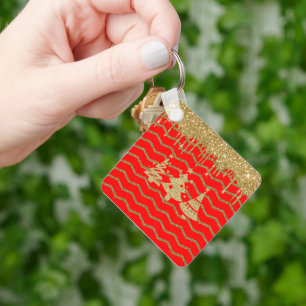 Red glitter christmas tree key ring