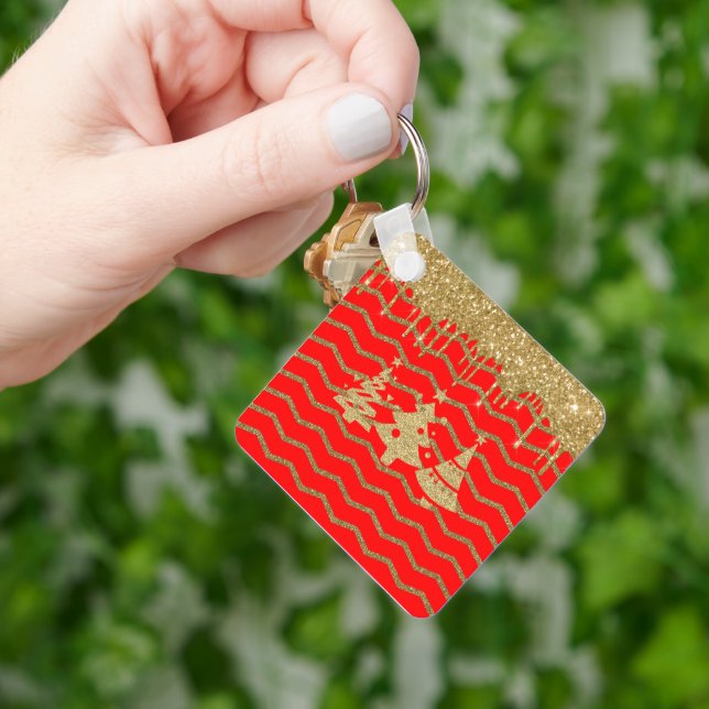Red glitter christmas tree  key ring (Hand)