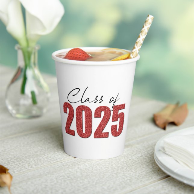 Red Glitter Class of 2025 Paper Cups (Insitu)