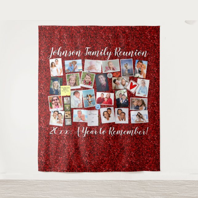 Red Glitter Class or Family Reunion Photo Collage Tapestry (Front)
