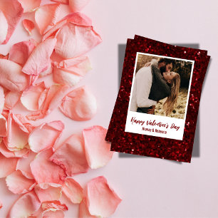 Red Glitter Couple Photo Happy Valentine's Day  Holiday Card