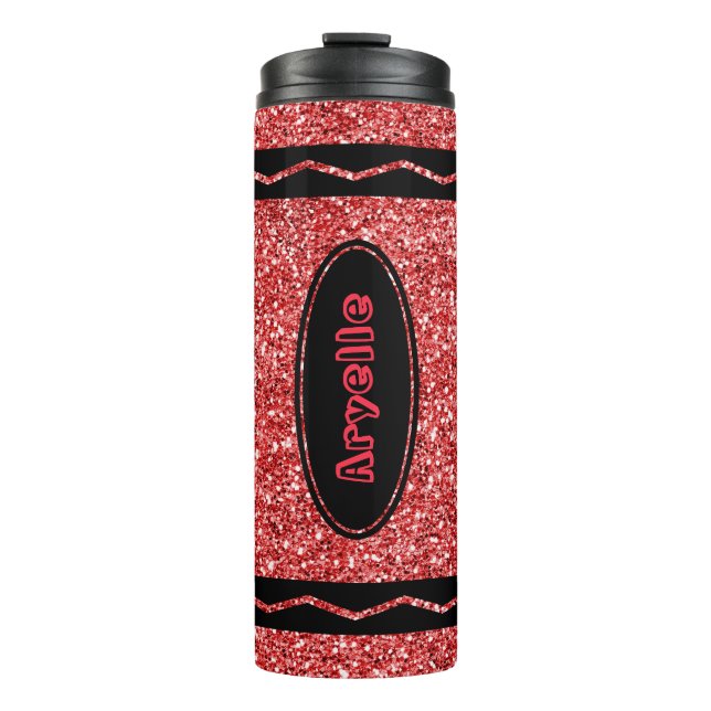 Red Glitter Crayon Custom Name Hot Drink Tumbler (Front)