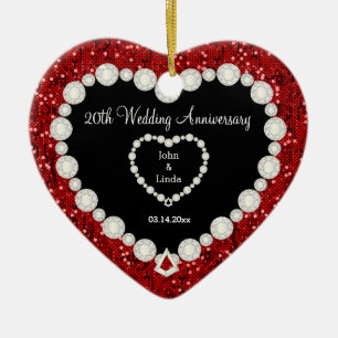 Red Glitter DIY Wedding Anniversary Ceramic Tree Decoration