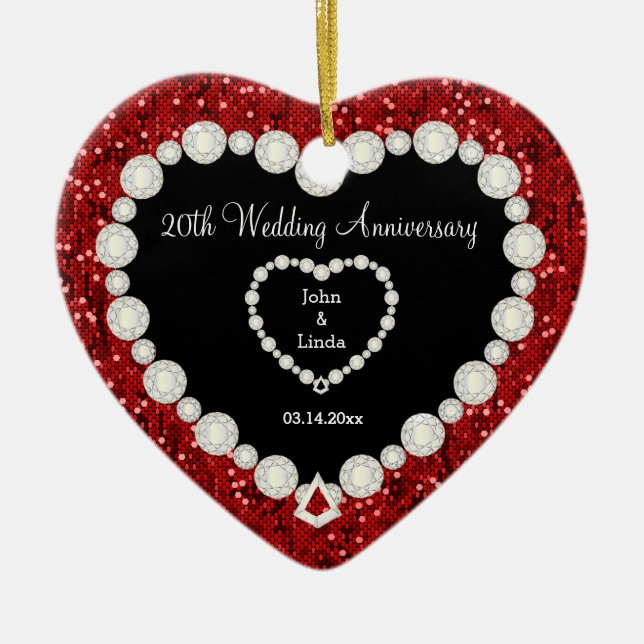 Red Glitter DIY Wedding Anniversary Ceramic Tree Decoration (Front)