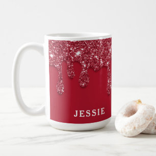 Red Glitter Drip Custom Name Coffee Mug