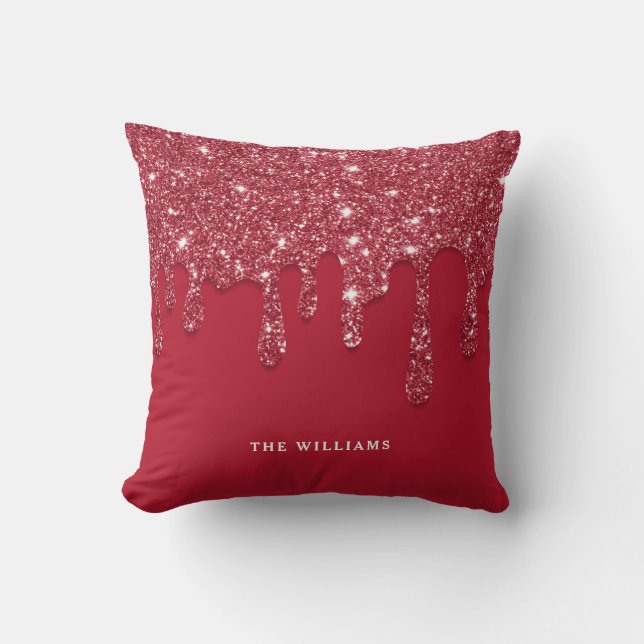 Red Glitter Drip Custom Name  Cushion (Front)
