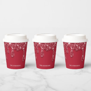  Red Glitter Drip Custom Name Paper Cups