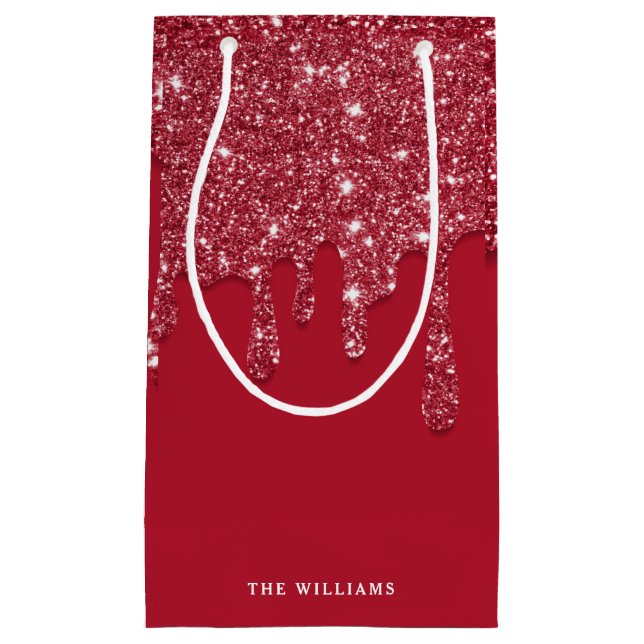 Red Glitter Drip Custom Name  Small Gift Bag (Front)