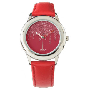 Red Glitter Drip Custom Name  Watch