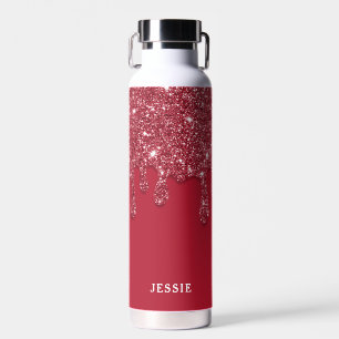 Red Glitter Drip Custom Name  Water Bottle