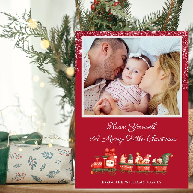 Red Glitter Drip Custom Photo Christmas Holiday Card (Creator Uploaded)