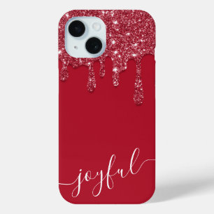 Red Glitter Drip Custom Text or Name iPhone 15 iPhone 15 Case
