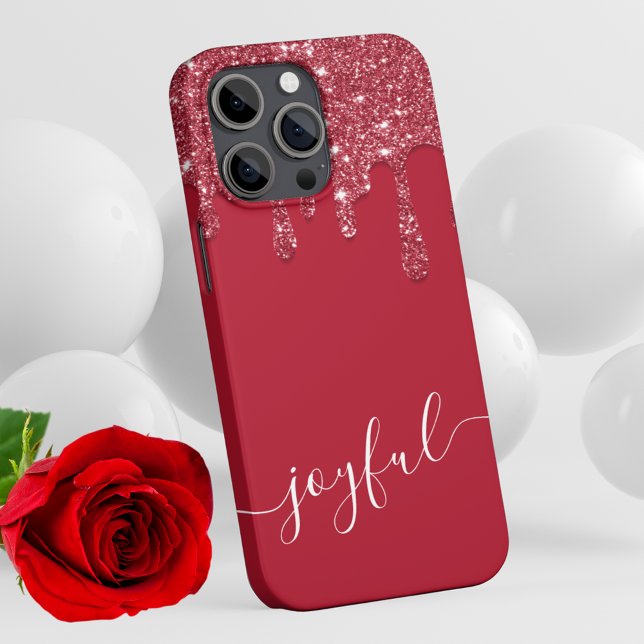 Red Glitter Drip Custom Text or Name  iPhone Case (Creator Uploaded)