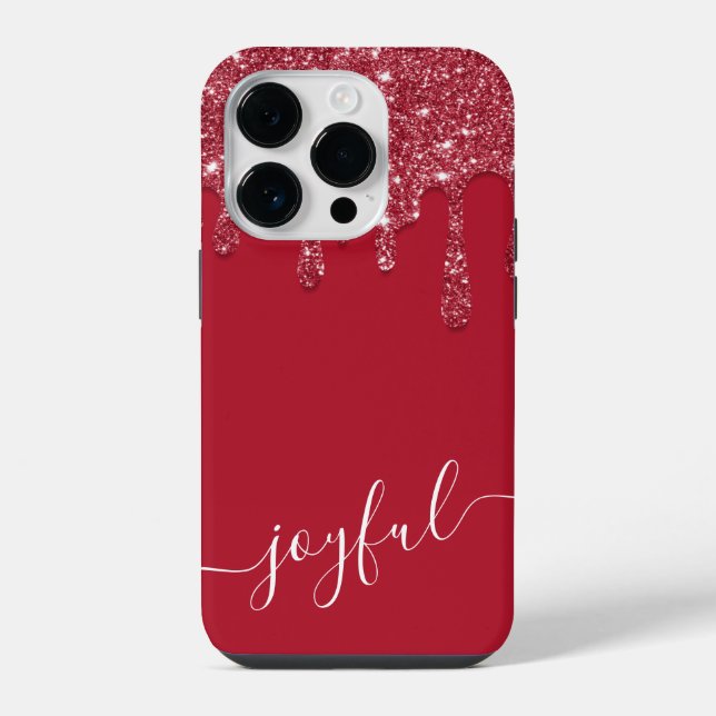 Red Glitter Drip Custom Text or Name  iPhone Case (Back)