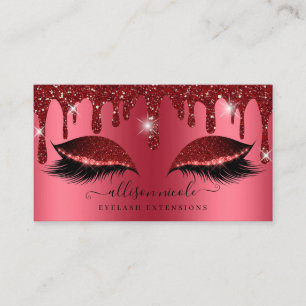 Red Glitter Drip Metallic Foil Eyelash Business Card