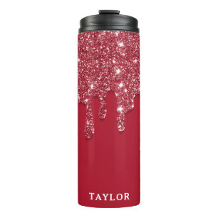 Red Glitter Drip Personalised  Thermal Tumbler