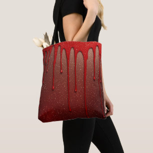 Red Glitter Dripping Tote Bag