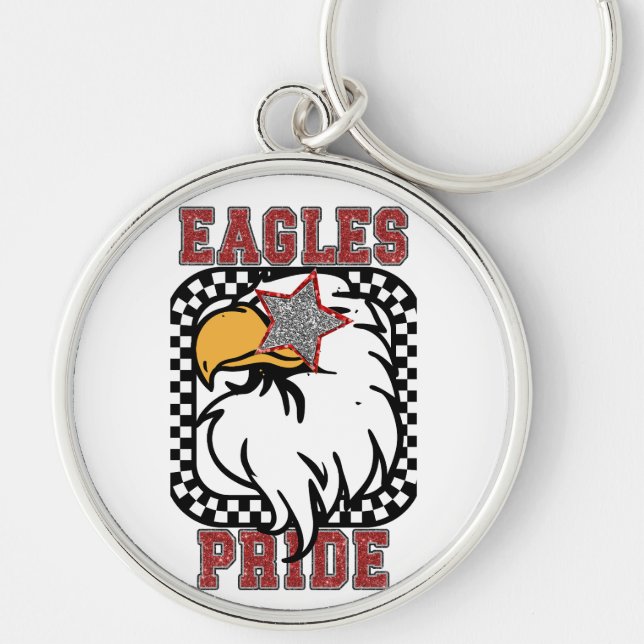 Red Glitter Eagles Pride Game day Fan Gear button Key Ring (Front)