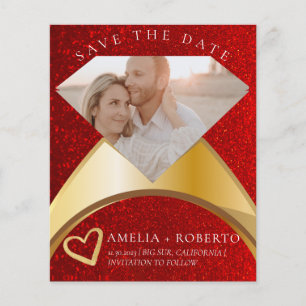 Red Glitter Elegant Ring Save The Date Photo Card