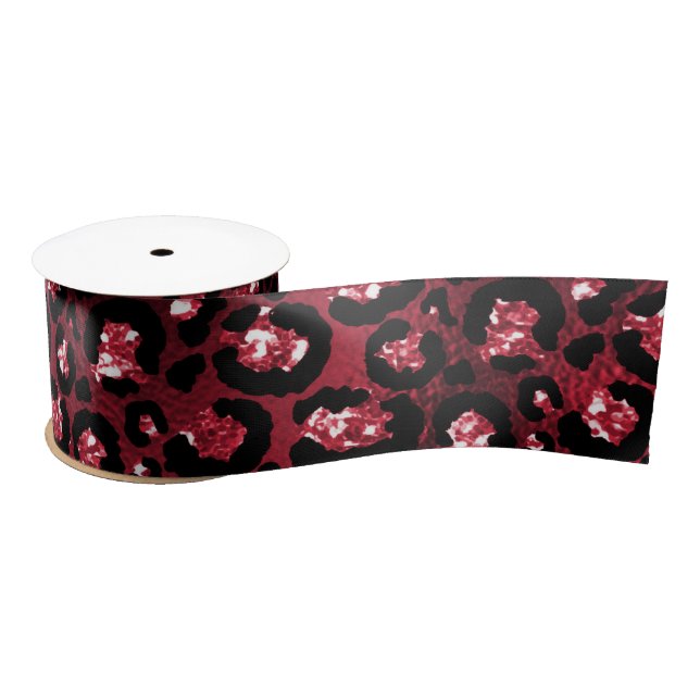 Red Glitter Glam Leopard Spots Pattern Satin Ribbon (Spool)