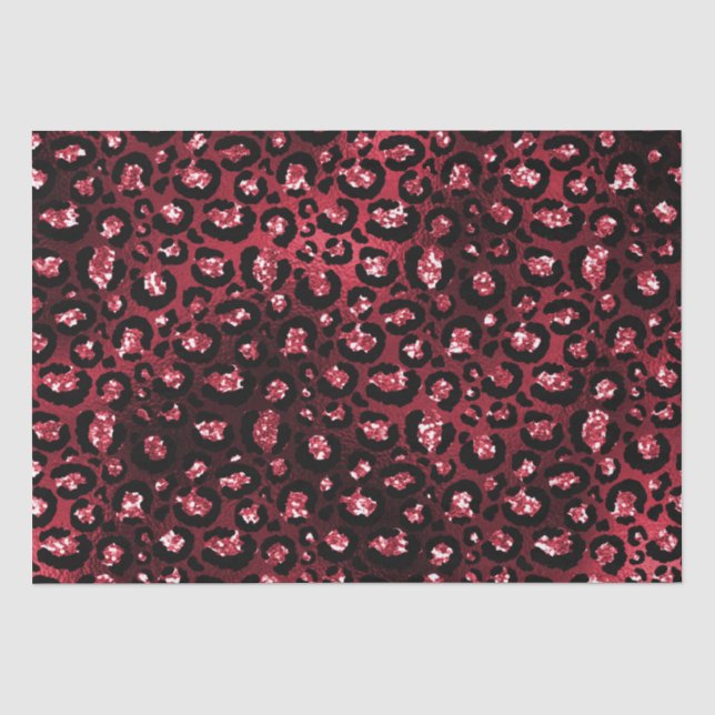 Red Glitter Glam Leopard Spots Pattern Tissue Paper (Front)