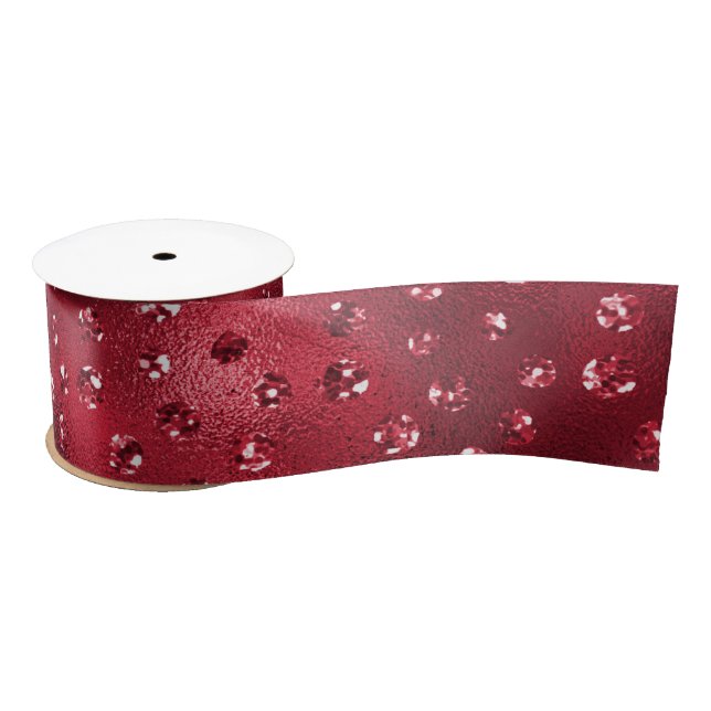 Red Glitter Glam Polka Dots Pattern Satin Ribbon (Spool)
