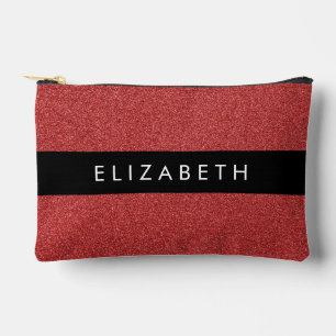 Red Glitter, Glitter Background, Your Name Accessory Pouch