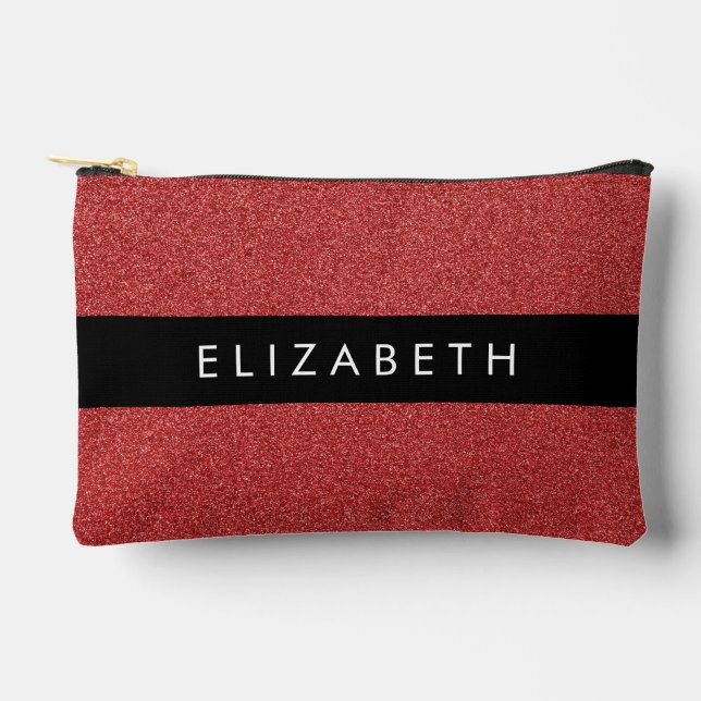 Red Glitter, Glitter Background, Your Name Accessory Pouch (Front)