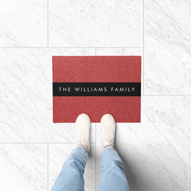 Red Glitter, Glitter Background, Your Name Doormat (Indoor)