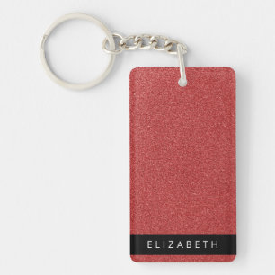 Red Glitter, Glitter Background, Your Name Key Ring