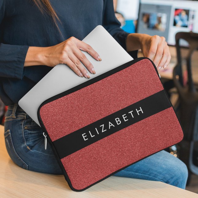 Red Glitter, Glitter Background, Your Name Laptop Sleeve (Creator Uploaded)