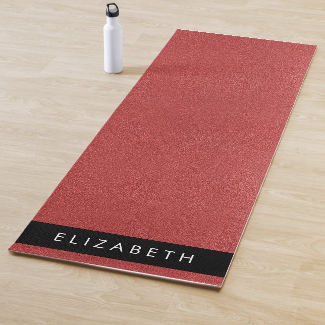 Red Glitter, Glitter Background, Your Name Yoga Mat (In Situ)