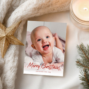 Red Glitter Handwritten Photo Merry Christmas Postcard