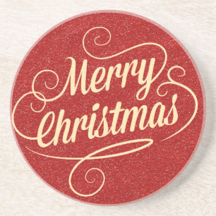 Red Glitter Happy Christmas Greetings Coaster