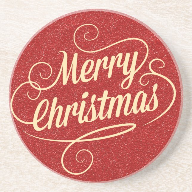 Red Glitter Happy Christmas Greetings Coaster (Front)