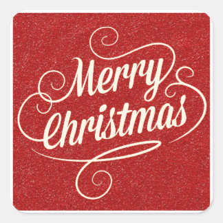 Red Glitter Happy Christmas Greetings Square Sticker