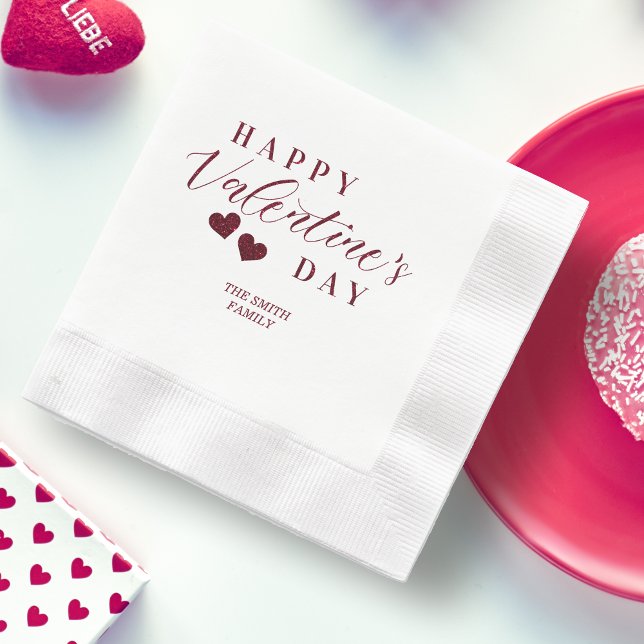 Red Glitter Happy Valentine's Day Hearts Napkin (Red Glitter Happy Valentine's Day Hearts Napkins.)