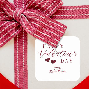 Red Glitter Happy Valentine's Day Hearts Square Sticker