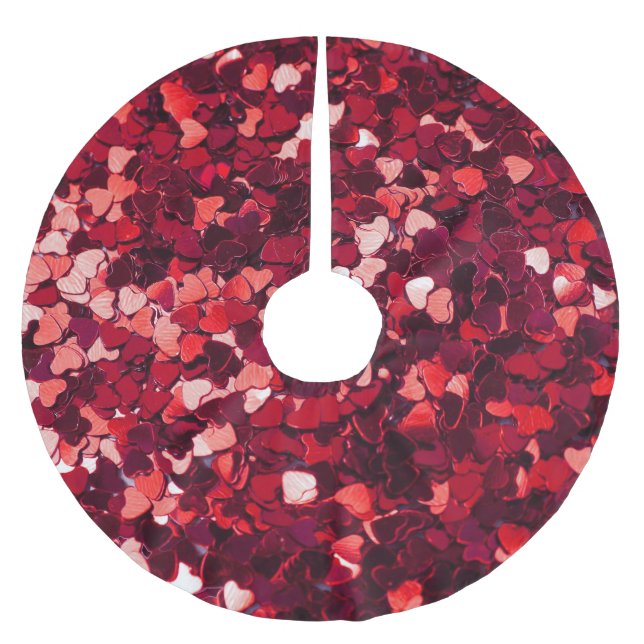 Red Glitter Heart: Minimalist Texture. Brushed Polyester Tree Skirt (Front)